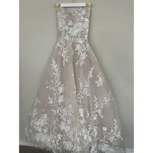 MONIQUE LHUILLIER WEDDING DRESS W VEIL FLORAL EXC CONDITIONLACE XXS CORSETTE